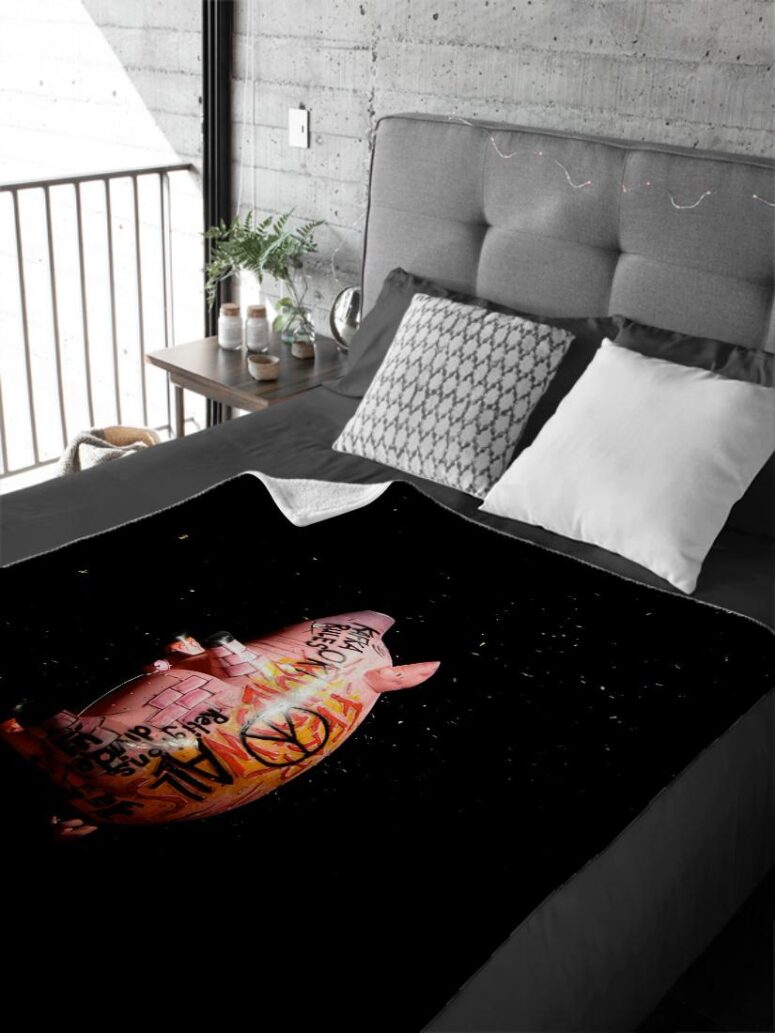 Pink Floyds Flying Pig Velveteen Plush Blanket