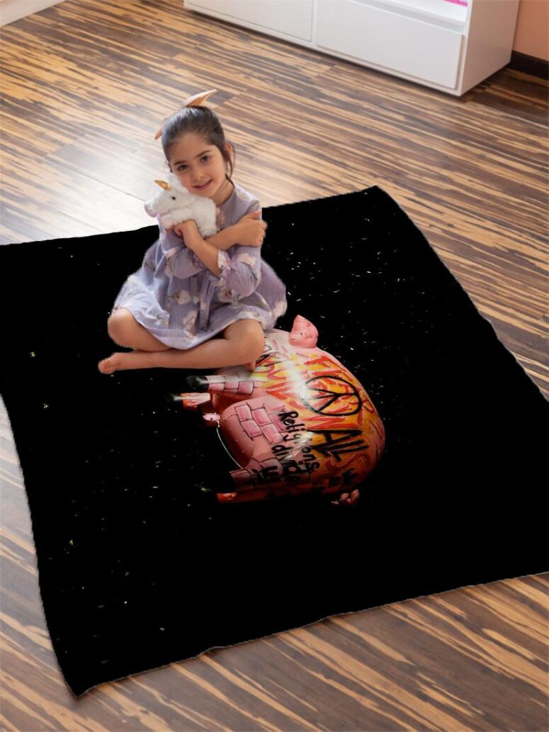 Pink Floyds Flying Pig Velveteen Plush Blanket