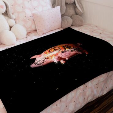 Pink Floyds Flying Pig Velveteen Plush Blanket