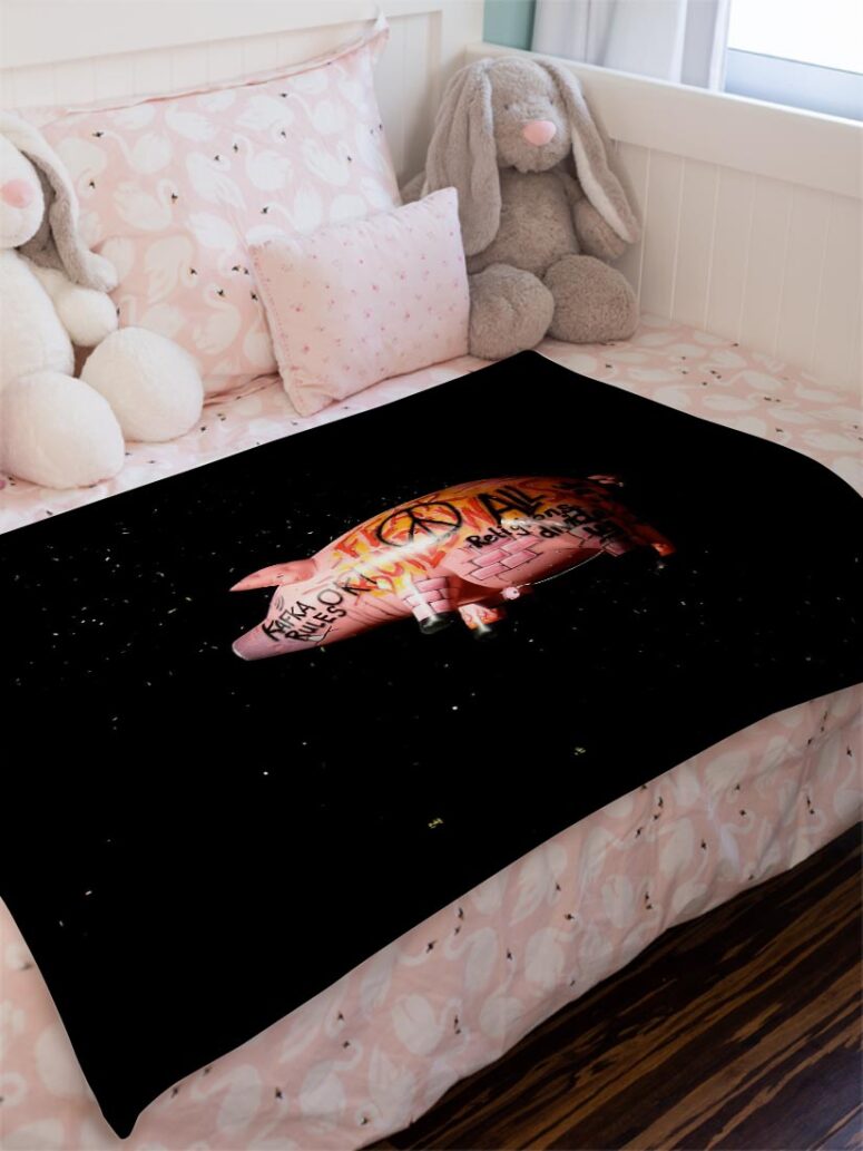 Pink Floyds Flying Pig Velveteen Plush Blanket