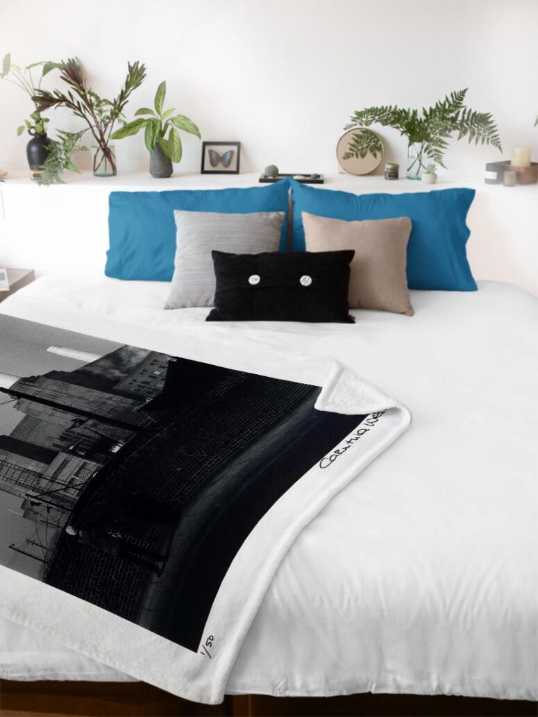 Pink Pig Over Battersea 3 Black and White Sign Pink Floyd Velveteen Plush Blanket Pink Pig Over Battersea 3 Black and White Sign Pink Floyd Velveteen Plush Blanket