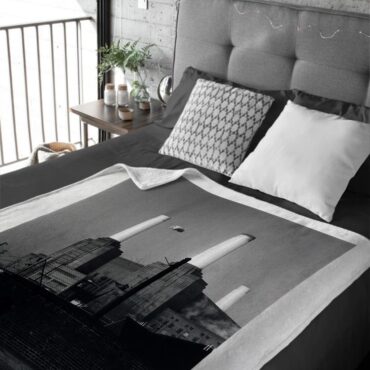 Pink Pig Over Battersea 3 Black and White Sign Pink Floyd Velveteen Plush Blanket