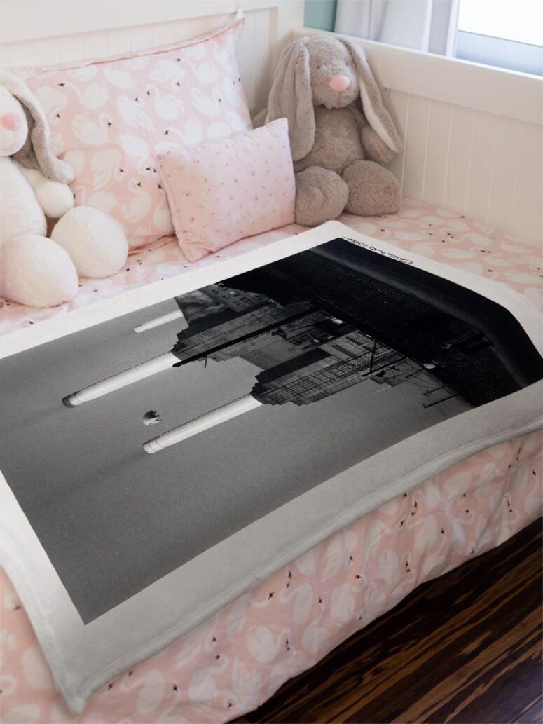 Pink Pig Over Battersea 3 Black and White Sign Pink Floyd Velveteen Plush Blanket Pink Pig Over Battersea 3 Black and White Sign Pink Floyd Velveteen Plush Blanket