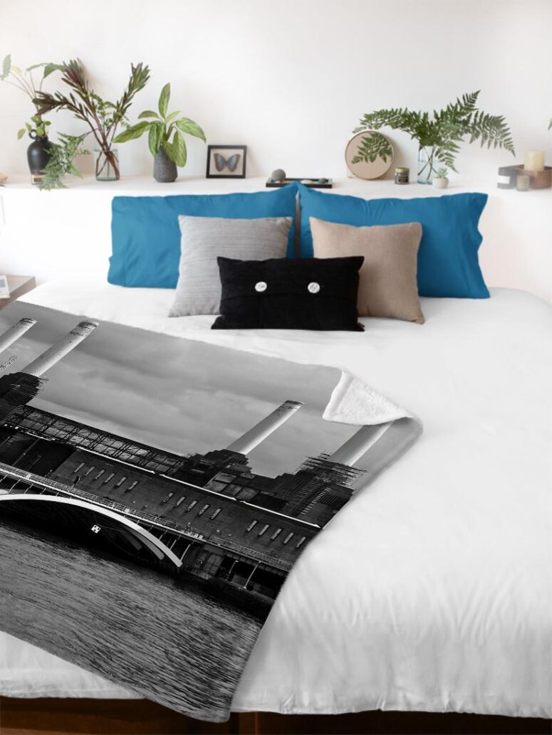 Pink Pig Over Battersea 3 Black and White Pink Floyd Velveteen Plush Blanket