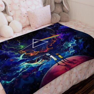 Rick and Morty The Dark Side Of The Moon Pink Floyd Velveteen Plush Blanket