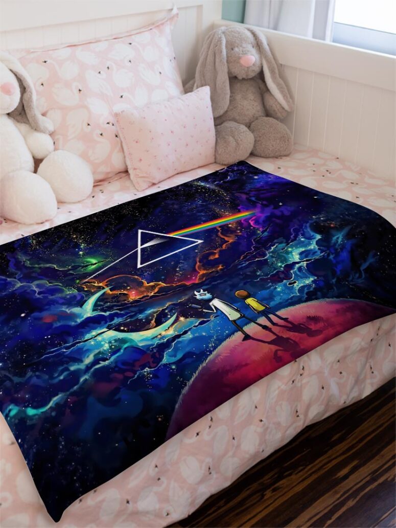 Rick and Morty The Dark Side Of The Moon Pink Floyd Velveteen Plush Blanket
