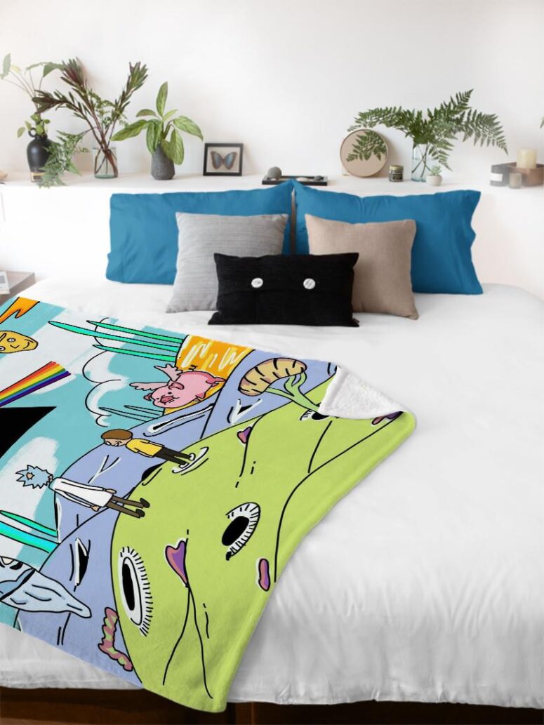 Rick and Morty Looking to DSOTM Pink Floyd Velveteen Plush Blanket