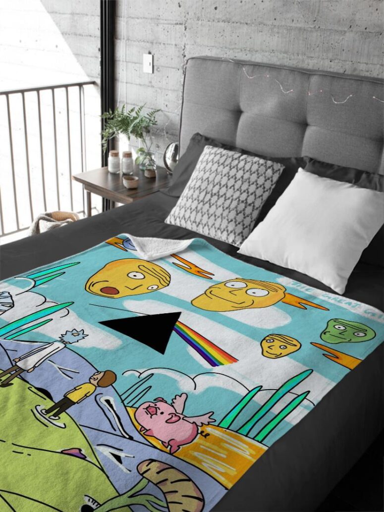 Rick and Morty Looking to DSOTM Pink Floyd Velveteen Plush Blanket