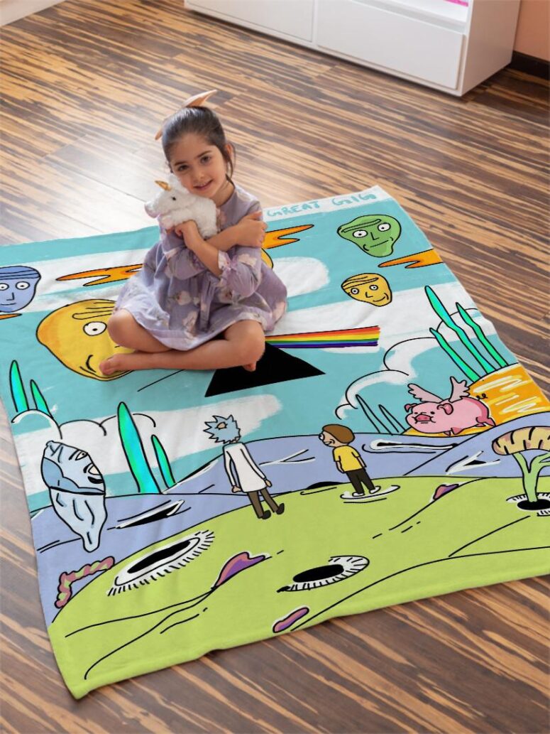 Rick and Morty Looking to DSOTM Pink Floyd Velveteen Plush Blanket