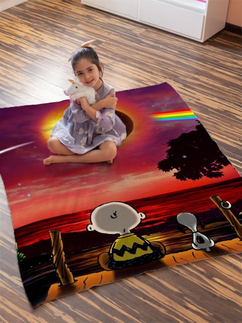 Snoopy Dark side of the moon Eclipse Galaxy Pink Floyd Velveteen Plush Blanket