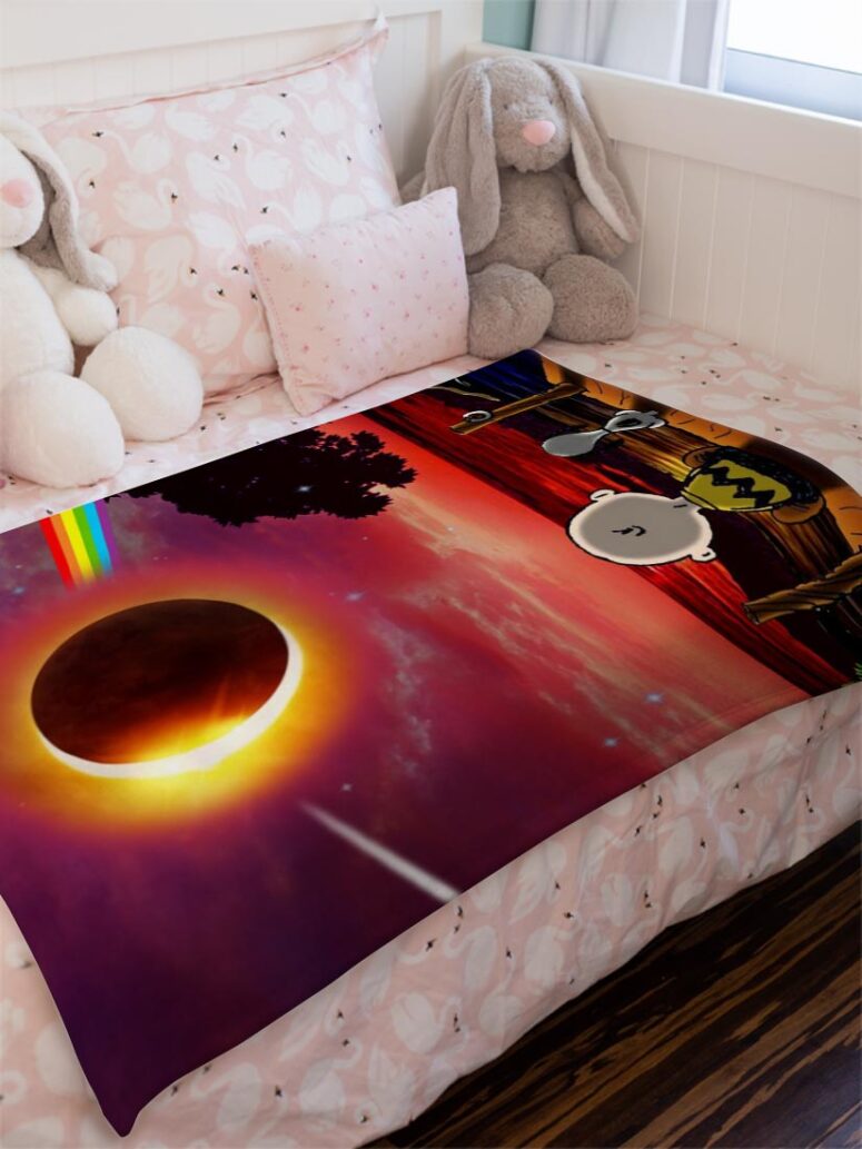 Snoopy Dark side of the moon Eclipse Galaxy Pink Floyd Velveteen Plush Blanket