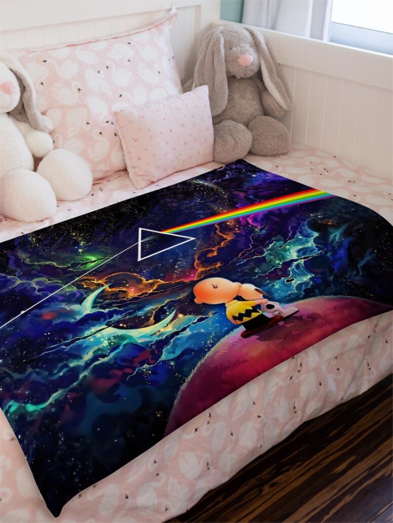 Snoopy and Charlie Brown Dark Side Of The Moon Pink Floyd Velveteen Plush Blanket