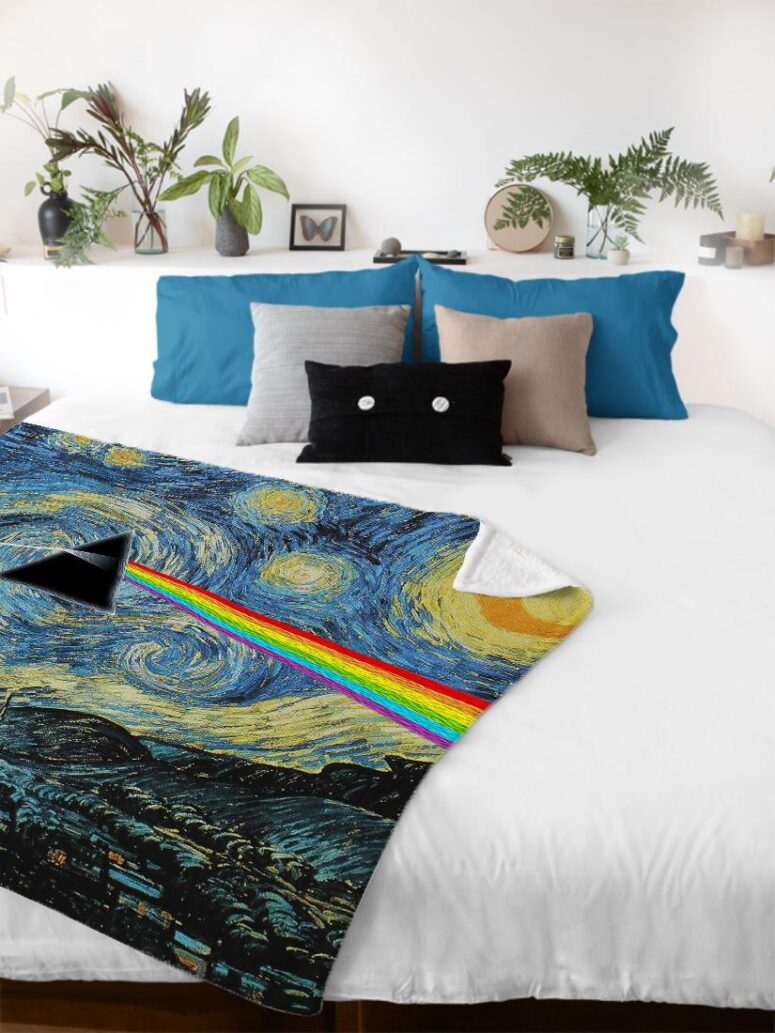 Starry Night Dark Side Of The Moon Van Gogh Pink Floyd Velveteen Plush Blanket