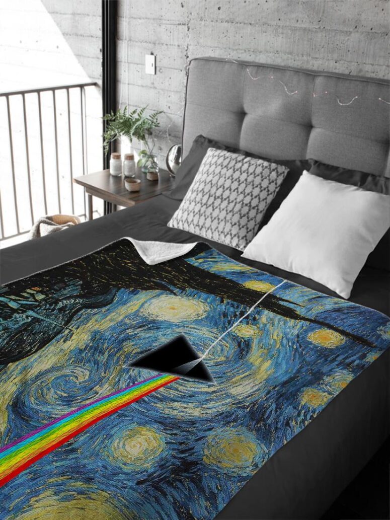 Starry Night Dark Side Of The Moon Van Gogh Pink Floyd Velveteen Plush Blanket
