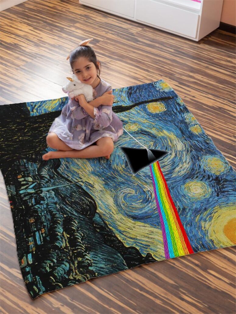 Starry Night Dark Side Of The Moon Van Gogh Pink Floyd Velveteen Plush Blanket