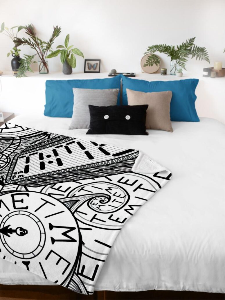 Time Hand drawing art Pink Floyd Velveteen Plush Blanket Time Hand drawing art Pink Floyd Velveteen Plush Blanket