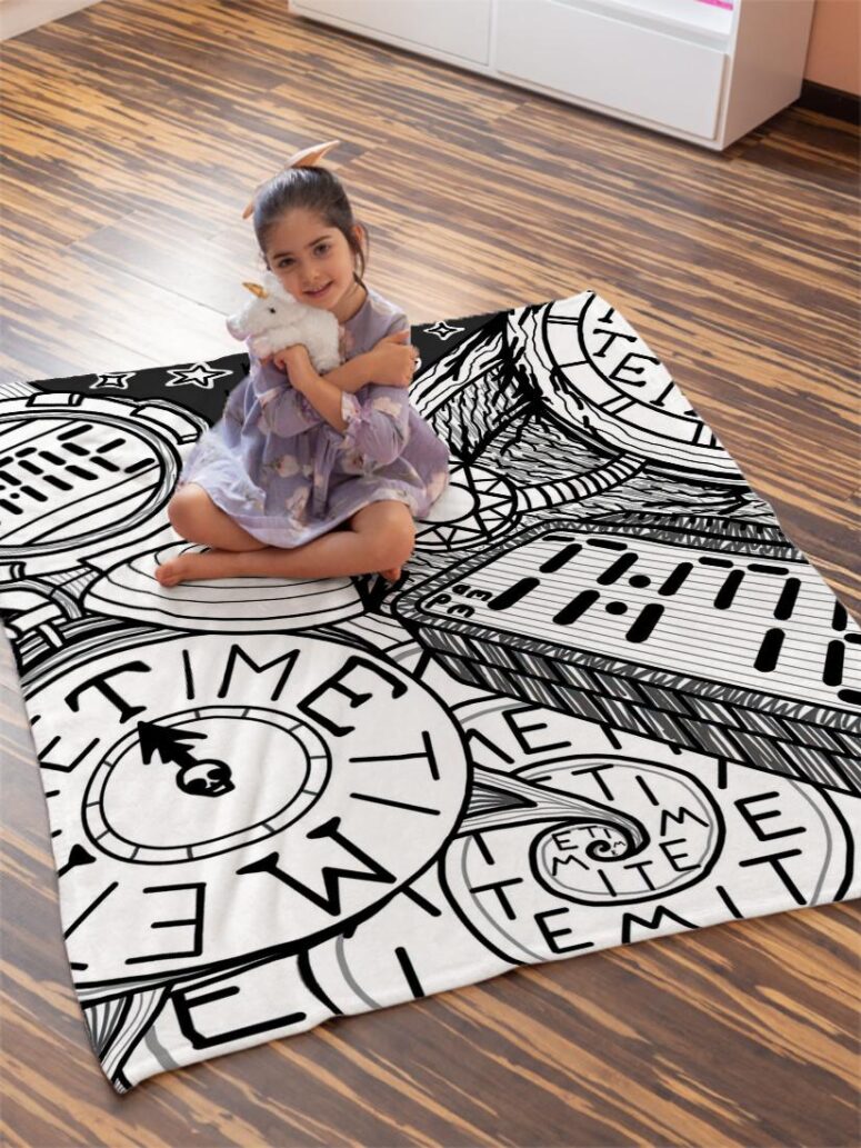 Time Hand drawing art Pink Floyd Velveteen Plush Blanket Time Hand drawing art Pink Floyd Velveteen Plush Blanket