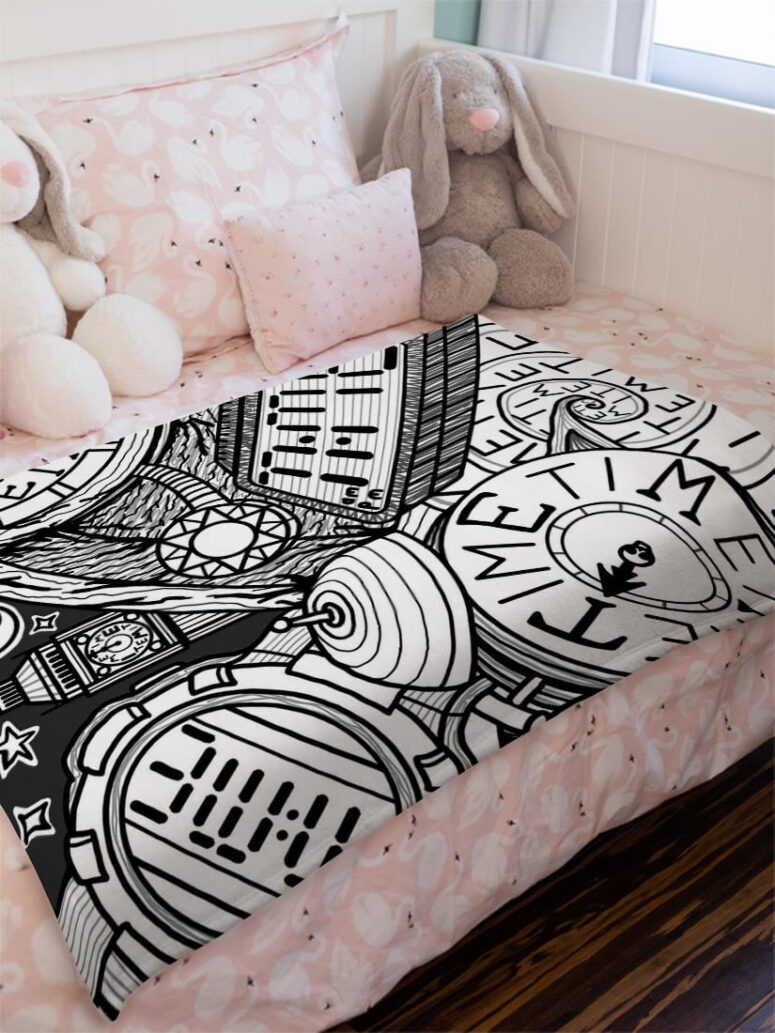 Time Hand drawing art Pink Floyd Velveteen Plush Blanket Time Hand drawing art Pink Floyd Velveteen Plush Blanket