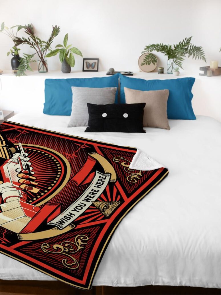 Wish You Were Here Black Pink Floyd Velveteen Plush Blanket