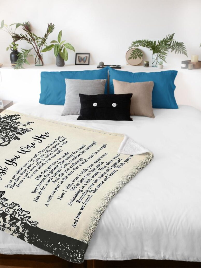 Wish You Were Here Lyric Vintage Tree Pink Floyd Velveteen Plush Blanket