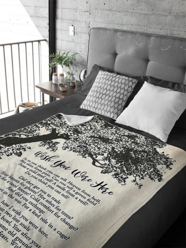 Wish You Were Here Lyric Vintage Tree Pink Floyd Velveteen Plush Blanket