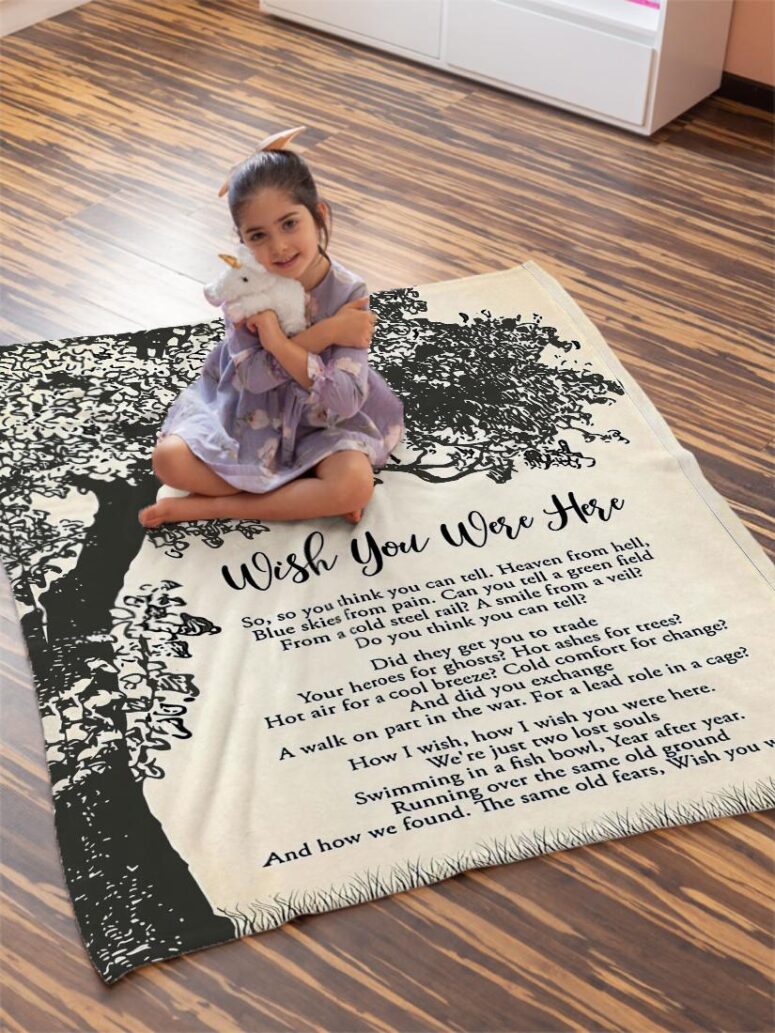Wish You Were Here Lyric Vintage Tree Pink Floyd Velveteen Plush Blanket