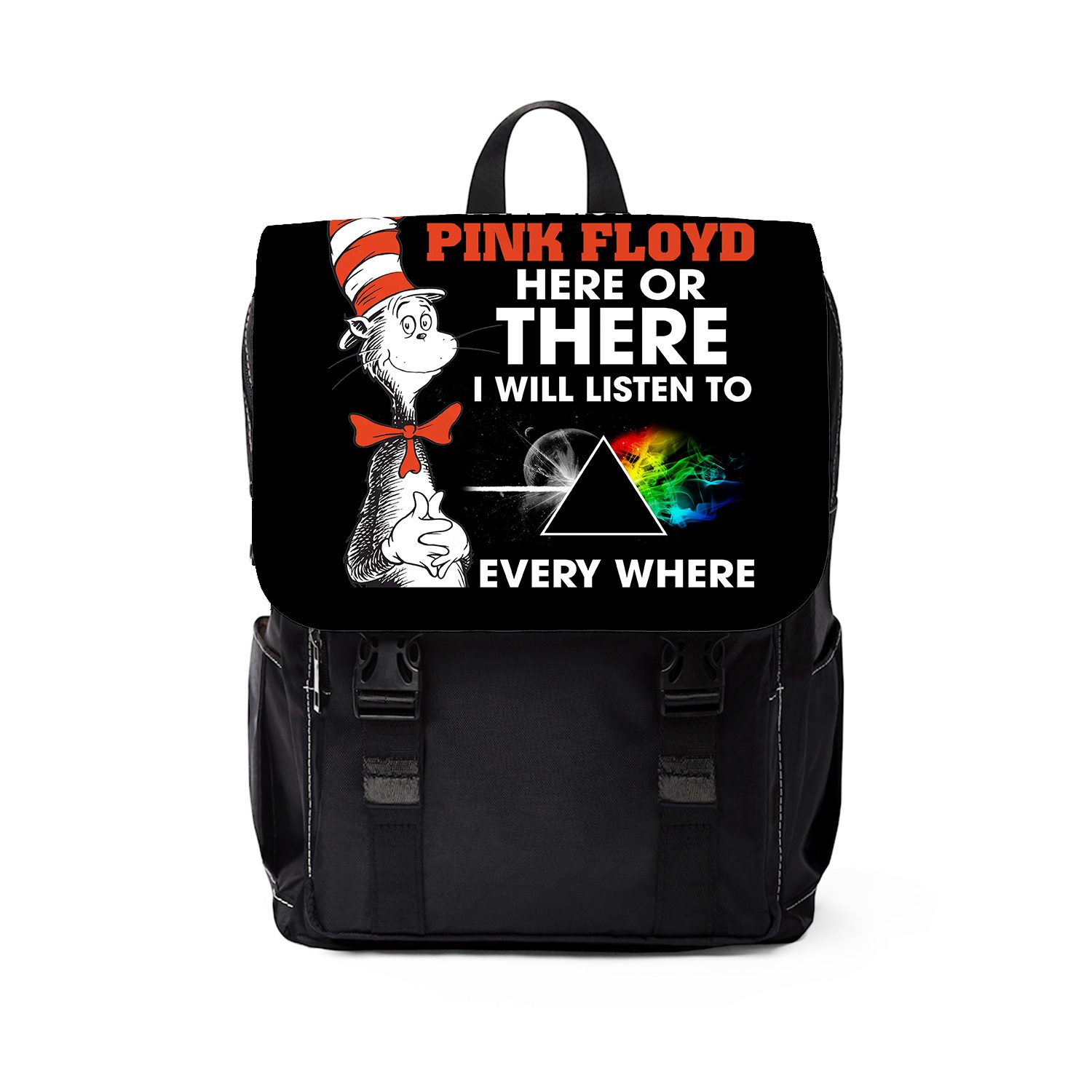 I Will Listen To Pinks Floyd Here or there Black Shoulder Backpack