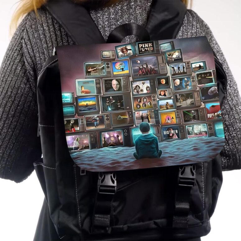 Boy Watching Pink Floyd Show Black Shoulder Backpack Boy Watching Pink Floyd Show Black Shoulder Backpack