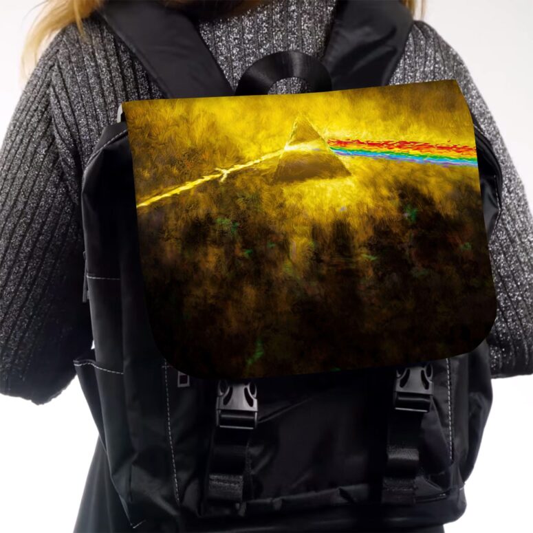 Golden Dark Side Of The Moon  Pink Floyd Black Shoulder Backpack