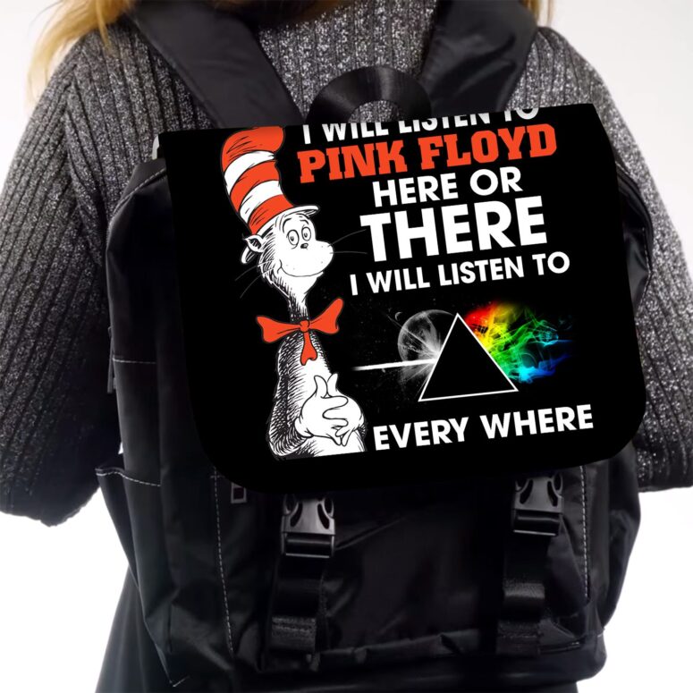 I Will Listen To Pinks Floyd Here or there Black Shoulder Backpack