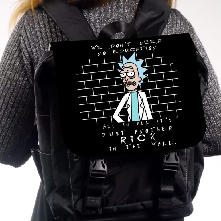 Just another Rick in the wall Rick And Morty Pink Floyd Black Shoulder Backpack Just another Rick in the wall Rick And Morty Pink Floyd Black Shoulder Backpack