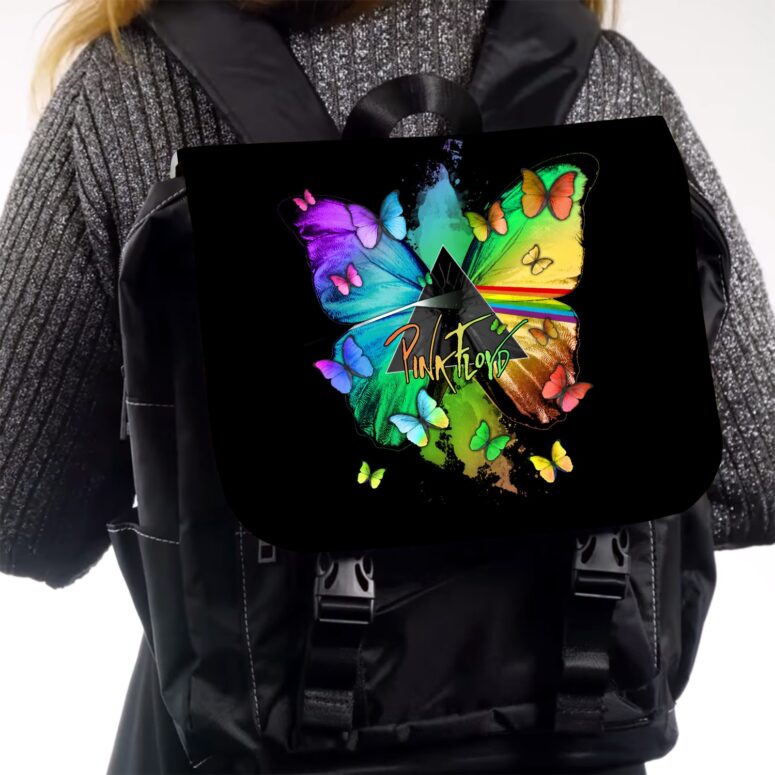 Nick Mason Butterfly x Dark Side Of The Moon  Pink Floyd Black Shoulder Backpack