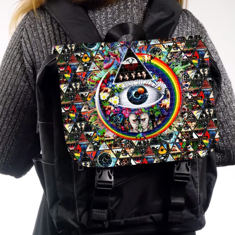 Album Cover Ring Collage Blotter Art - Pink Floyd Black Shoulder Backpack Album Cover Ring Collage Blotter Art - Pink Floyd Black Shoulder Backpack