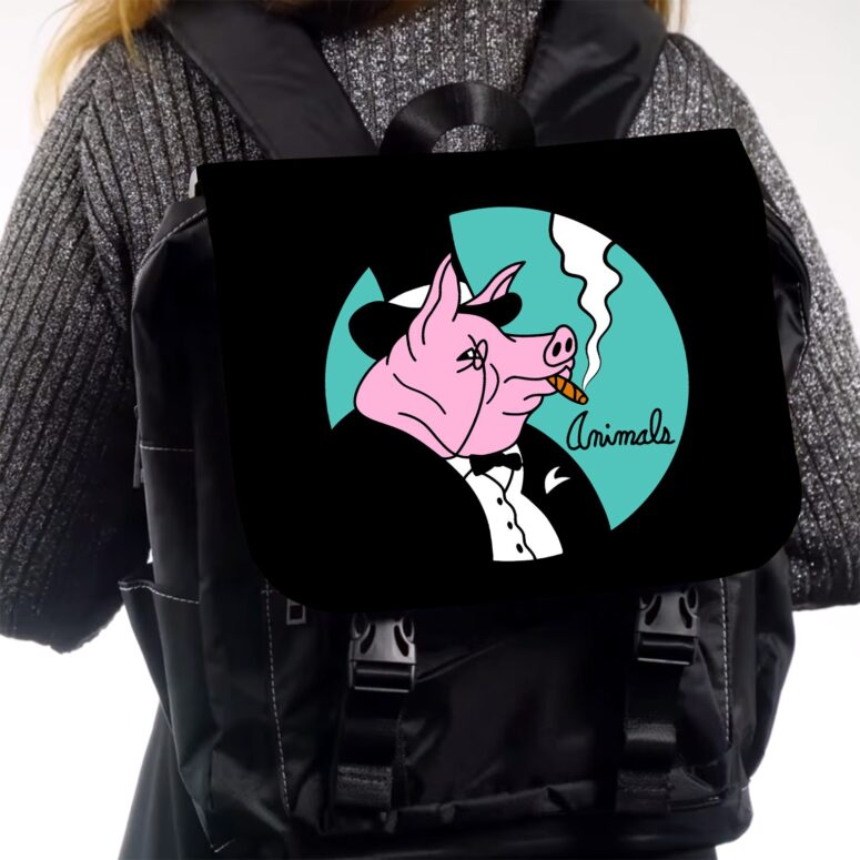 Pink Floyd ANIMALS PIG Black Shoulder Backpack Pink Floyd ANIMALS PIG Black Shoulder Backpack