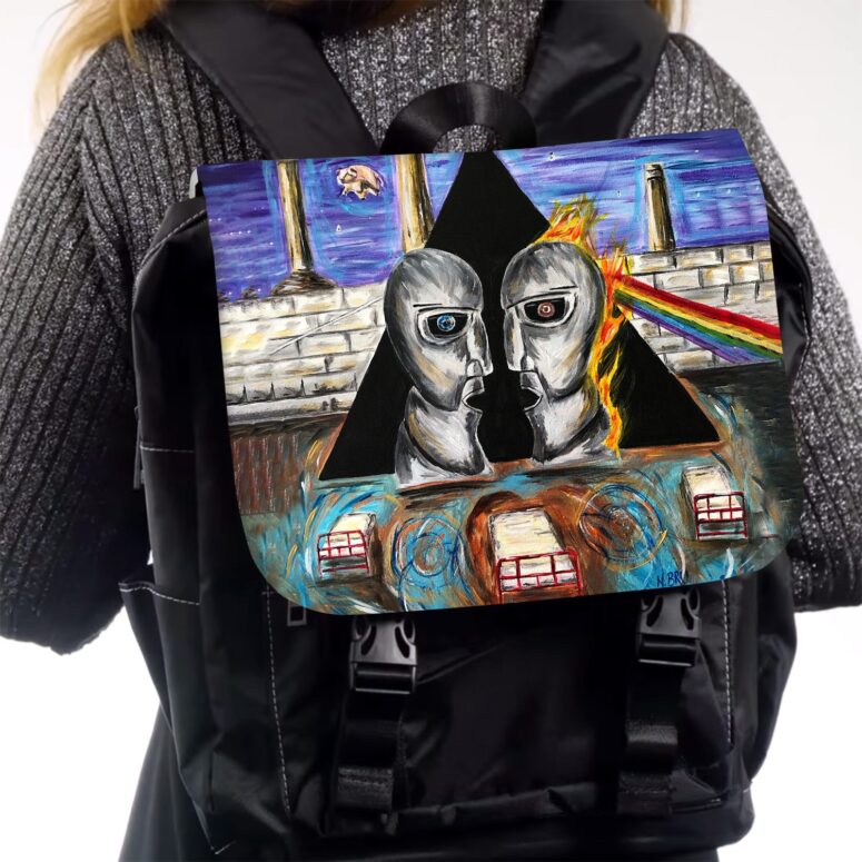 Pink Floyd Album Cover Drawing Art Black Shoulder Backpack