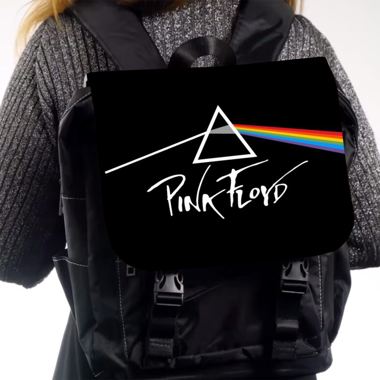 Pink Floyd Embroidery Pyramid Simple Art Black Shoulder Backpack