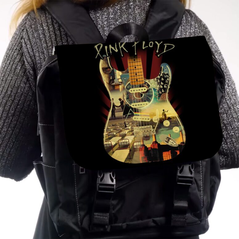 Pink Floyd and Guitar Art Black Shoulder Backpack