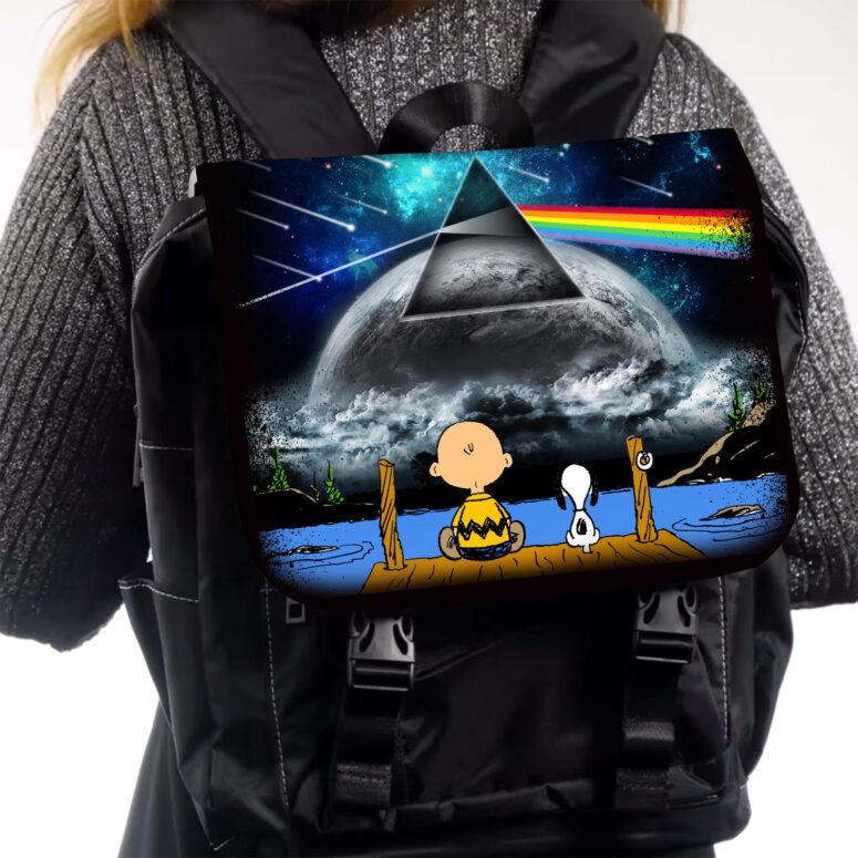 Snoopy And Charlie Brown Looking Dark Side Of The Moon Pink Floyd Black Shoulder Backpack Snoopy And Charlie Brown Looking Dark Side Of The Moon Pink Floyd Black Shoulder Backpack