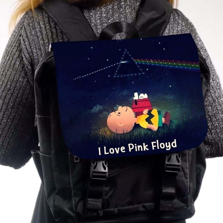 Snoopy I Love Pink Floyd Black Shoulder Backpack Snoopy I Love Pink Floyd Black Shoulder Backpack