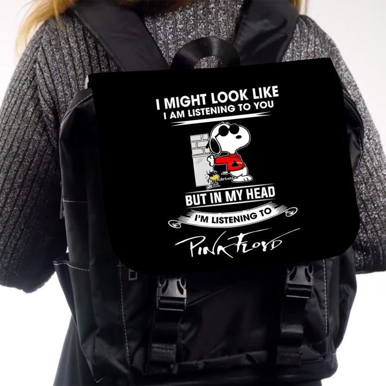 Snoopy I Might Look Like Iam Listening To You Pink Floyd Black Shoulder Backpack Snoopy I Might Look Like Iam Listening To You Pink Floyd Black Shoulder Backpack
