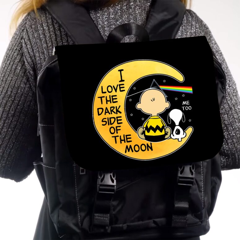 Snoopy I love the dark Side Of the Moon  Pink Floyd Black Shoulder Backpack
