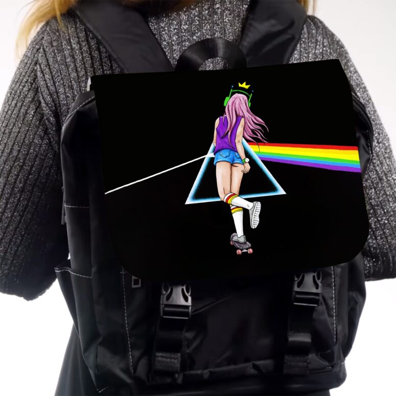 The Girl is Sliding On The Way to The Dark Side Pink Floyd Black Shoulder Backpack The Girl is Sliding On The Way to The Dark Side Pink Floyd Black Shoulder Backpack