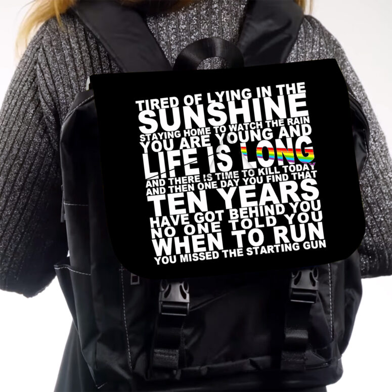 Tired of lying in the sunshine staying home to watch the rain Pink Floyd Black Shoulder Backpack Tired of lying in the sunshine staying home to watch the rain Pink Floyd Black Shoulder Backpack