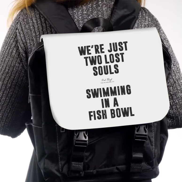 Wish You Were Here 1975 Lyric Typography  Pink Floyd Black Shoulder Backpack