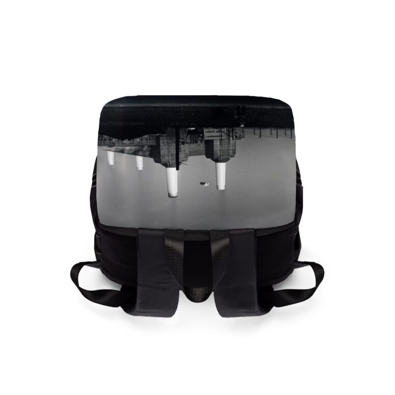 Pink Pig Over Battersea 3 Black and White Sign  Pink Floyd Black Shoulder Backpack