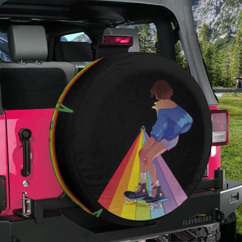 Moving to DSOTM Skate Board Pink Floyd Spare Tire Cover Moving to DSOTM Skate Board Pink Floyd Spare Tire Cover
