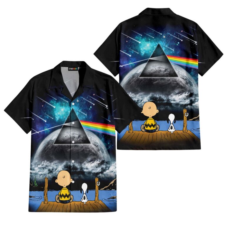Snoopy And Charlie Brown Looking Dark Side Of The Moon Pink Floyd Hawaiian Shirt
