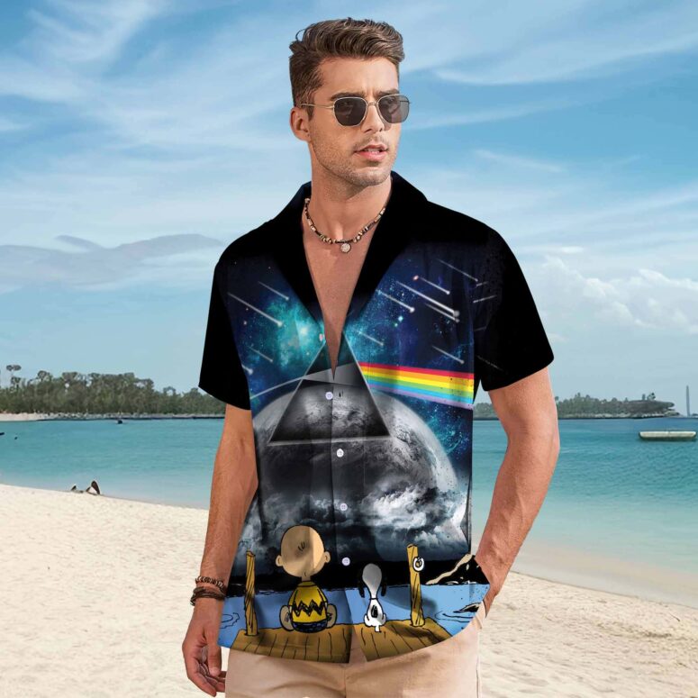 Snoopy And Charlie Brown Looking Dark Side Of The Moon Pink Floyd Hawaiian Shirt
