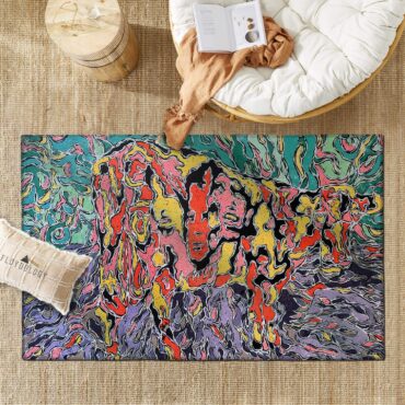 Atom Heart Mother Cow Psychedelic Painting Pink Floyd Rug