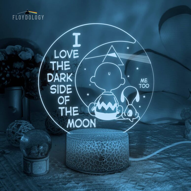 Snoopy I Love The Dark Side Of The Moon Charlie Brown Pink Floyd Night Lamp